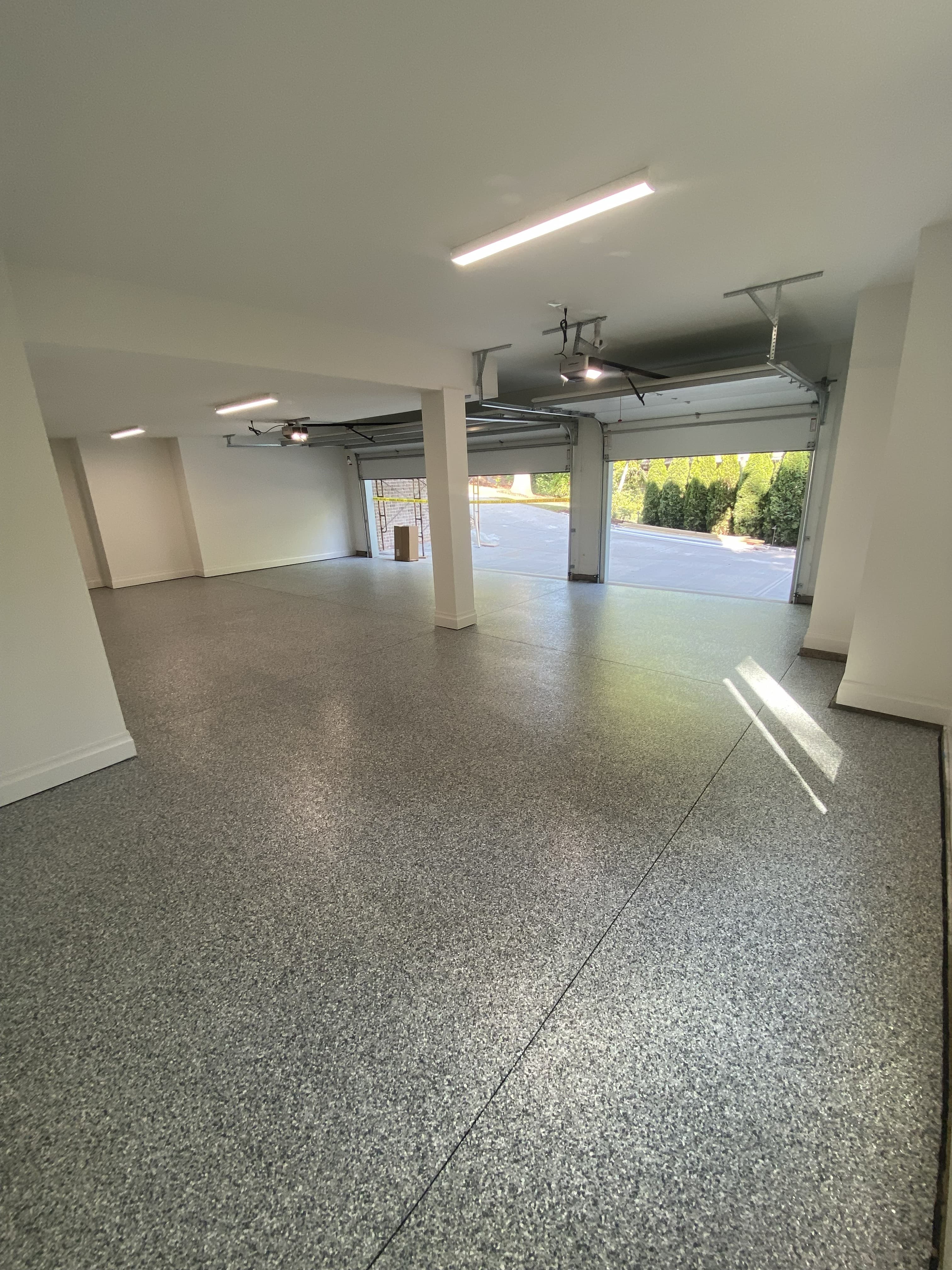 Full flake polyurea garage floor after coating — Raleigh NC